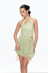 alyssa Flower Fringe Mini Dress in green