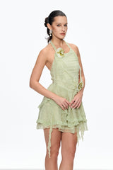 alyssa Flower Fringe Mini Dress in green