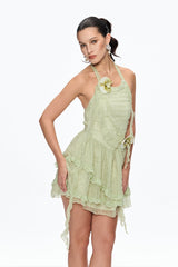 alyssa Flower Fringe Mini Dress in green