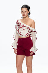 camille Single Shoulder Ruffle Pants Set