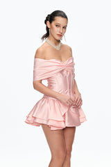 alisa Corset Bow Ruffle Satin Mini Dress