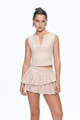 elvira Sleeveless Ruffle Skirt Set in beige