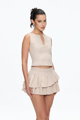elvira Sleeveless Ruffle Skirt Set in beige