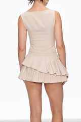 elvira Sleeveless Ruffle Skirt Set in beige