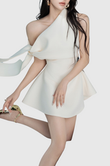 Calwa Asymmetric One Shoulder Flare Mini Dress