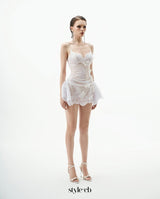 verna Butterfly embellished Lace Mini Dress in white