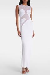 Carmina Mesh Paneled Maxi Bandage Dress in White