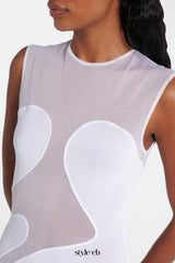 Carmina Mesh Paneled Maxi Bandage Dress in White