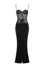 Lace Corset Velvet Maxi Dress