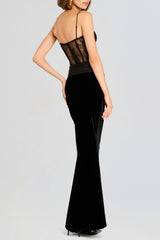 Lace Corset Velvet Maxi Dress