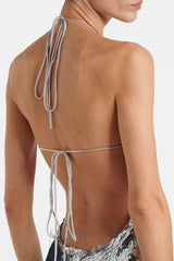 Cinwa Floral Appliqué Halter Sequin Mini Dress - Silver