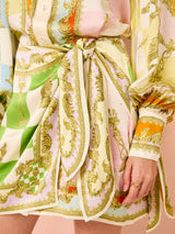 victoria long sleeve Silk Mini Dress in Multi