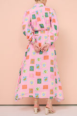 polly Emblem long sleeve maxi Dress in Pink