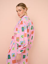 polly Emblem long sleeve maxi Dress in Pink