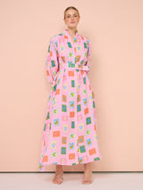 polly Emblem long sleeve maxi Dress in Pink
