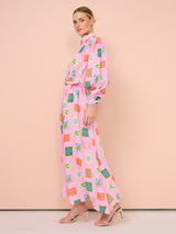 polly Emblem long sleeve maxi Dress in Pink