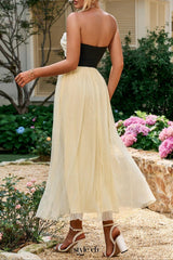 Contrast Ruched Bust Mesh Midi Tube Dress