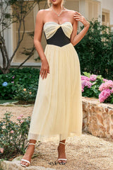 Contrast Ruched Bust Mesh Midi Tube Dress