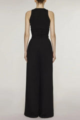 Stretch Sleeveless Tank Top Pleated Pants Set in black