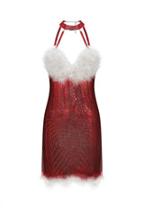 Juyce Halter Feather Mini Dress