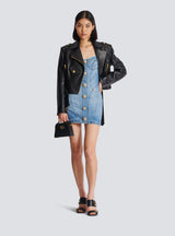 Buttoned denim mini dress in blue