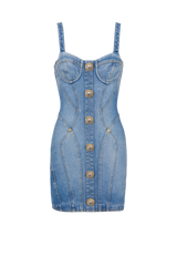 Buttoned denim mini dress in blue