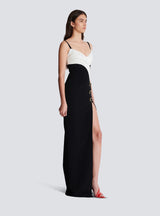Two-tone crepe maxi dress with leg slit