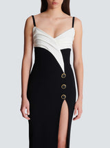 Two-tone crepe maxi dress with leg slit