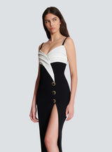 Two-tone crepe maxi dress with leg slit