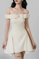 A-line Open Shoulder Tweed Mini Dress