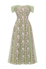 octavia Tulle Panel Floral Midi Dress in green