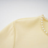 murray Yellow Pearl Trim Shawl Detail Maxi Dress