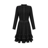 Fabienne black embellished ruffled knitted mini dress