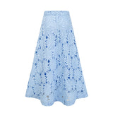 penny Openwork floral lace blouse maxi skirt set - blue