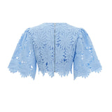 penny Openwork floral lace blouse maxi skirt set - blue