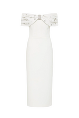 Off Shoulder Crystal Embellished Midi Dress