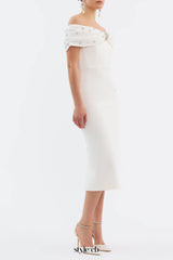 Off Shoulder Crystal Embellished Midi Dress