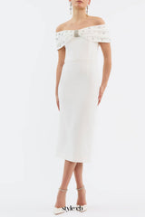 Off Shoulder Crystal Embellished Midi Dress