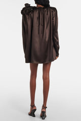 Daiki Satin Flower Appliqué Blouse