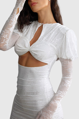 Dariel Floral Jacquard Cutout Draped Mini Dress - White