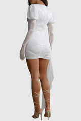 Dariel Floral Jacquard Cutout Draped Mini Dress - White