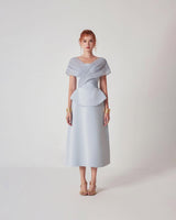 mesh patchwork midi dress in light grey