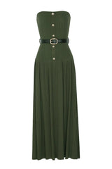 Deasa Strapless Belted Knit Maxi Dress - Green