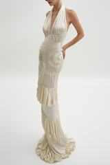 Dejana Halter Shirred Maxi Dress