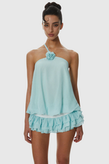 Dellesa Floral One Shoulder Top - Blue