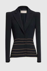sandy Trim Embellished Blazer & Pants Set - black