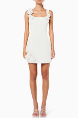 Dilanne Floral  Appliqué Mini Dress in White