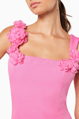 Dilanne Floral  Appliqué Mini Dress in Pink