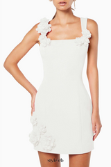 Dilanne Floral  Appliqué Mini Dress in White