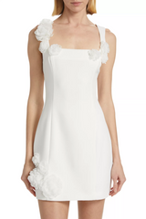 Dilanne Floral  Appliqué Mini Dress in White